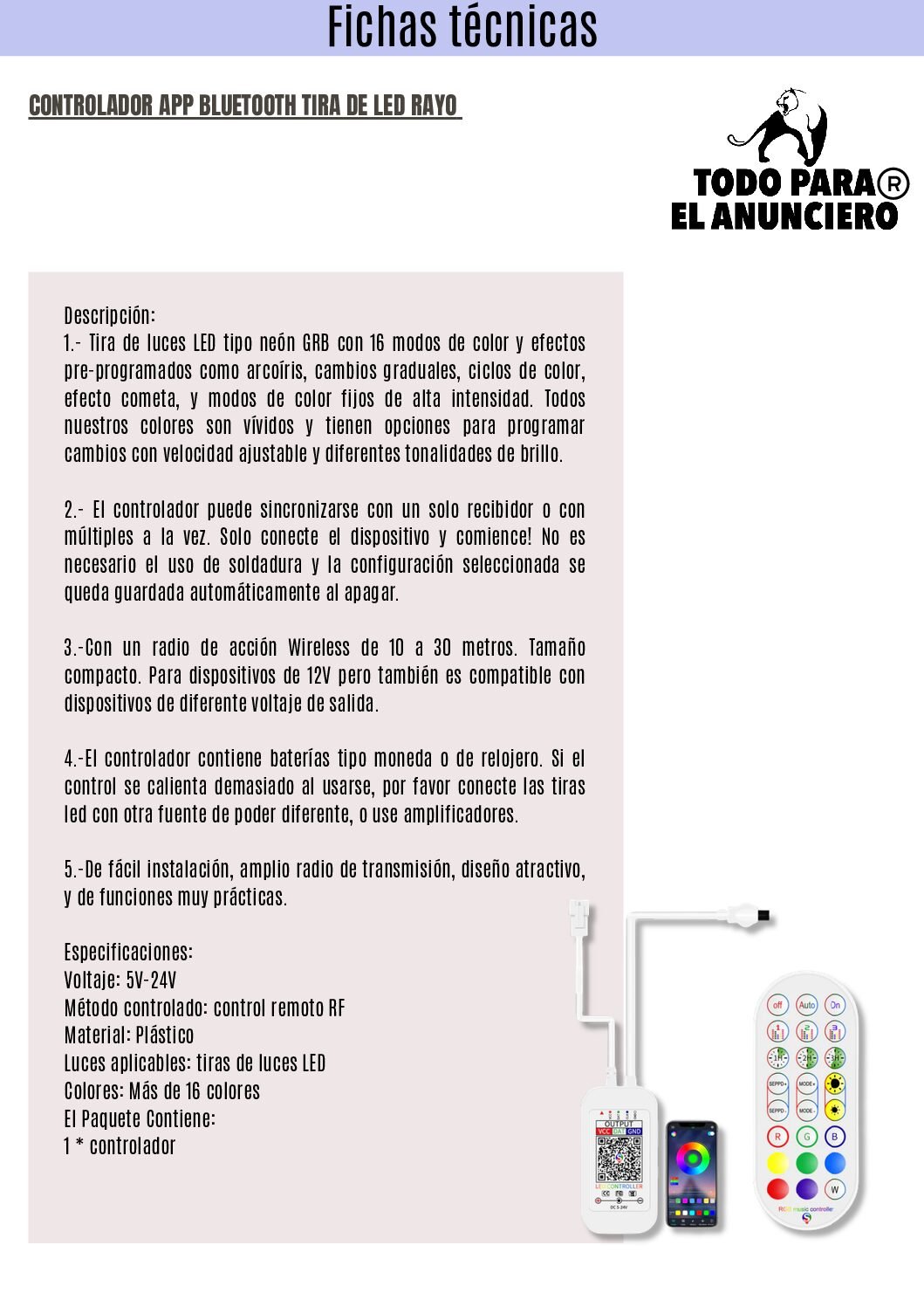 Controlador APP bluetooth, para tira LED Rayo - Imagen 2